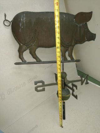 Vintage Large Pig Weathervane With Ball And Directionals 27” Long Copper 6