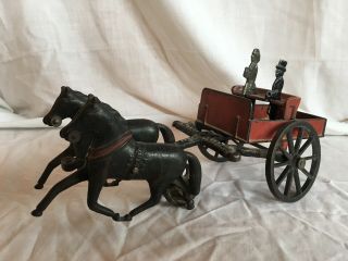 Rare 1880 Francis Carpenter Toy Cast Iron Two Horse Dump Cart 12.  5 " L