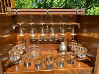 Antique Art Deco 1930 ' s RMC Bar Cabinet with Drinkware Glass 12