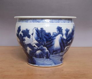 Antique Chinese Blue & White Porcelain Brush Washer W/ Landscape