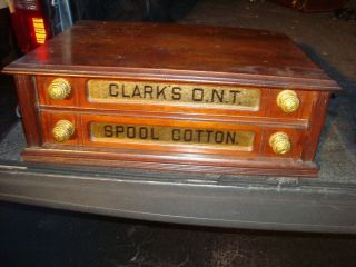 Antique Clarks Sewing 2 - Drawer Spool Cabinet Store Display