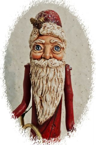 Primitive Victorian Driftwood Santa " French Horn Santa " Pfatt