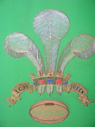 Vintage Wire Nail Embroidery Picture Welsh Rugby Ich Dien Prince Wales Feathers