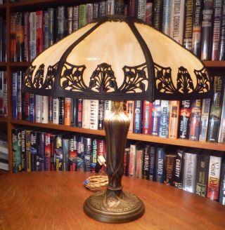 Antique Bent Slag Glass Lamp Miller,  Bradley & Hubbard Unique Pittsburgh style 5