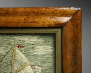 Antique Victorian folk art Sailor ' s woolwork picture of a ship maritime 11