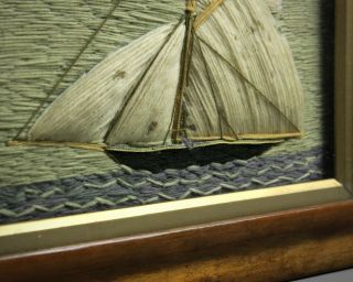 Antique Victorian folk art Sailor ' s woolwork picture of a ship maritime 7
