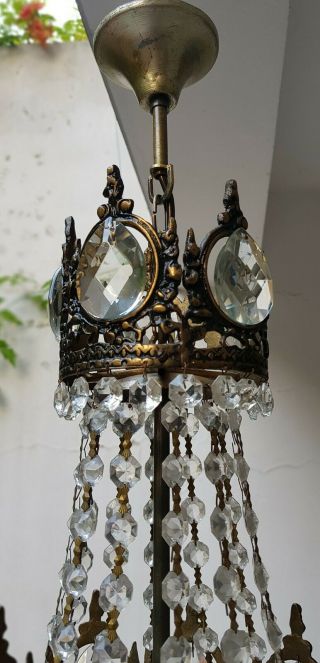 Antique Vintage Brass & Crystals French Chandelier Lighting Ceiling Lamp Light 4