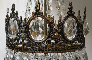 Antique Vintage Brass & Crystals French Chandelier Lighting Ceiling Lamp Light 6