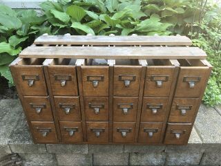 18 Drawer Vtg Library Bureau Industrial File Cabinet Large Wooden Antique Rare
