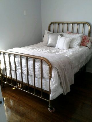 A Vintage Solid Brass Full Size Bed Frame With Mattress Pick Up Only.  Offers