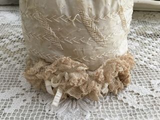 Antique Taupe Tattered Silk & Lace Baby Bonnet 2