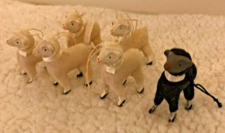 Primitives By Kathy S/ 6 Easter 1.  5 " Cotton Mini Spring Vintage Sheep Ornaments