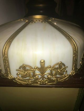 Old Antique Art Nouveau Slag Glass Lamp 6 panel leaded ? stain glass ? 15 1/2 
