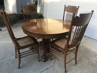 50 - Antique Oak Clawfoot 45” Table And 4 Matcing Chairs