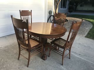 50 - Antique Oak Clawfoot 45” Table And 4 Matcing Chairs 2