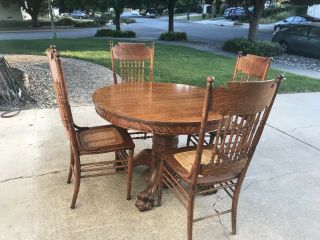 50 - Antique Oak Clawfoot 45” Table And 4 Matcing Chairs 3