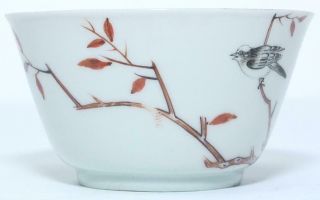 Chinese 18th C Famille Verte Yongzheng Tea Bowl With Bird On Golden Branch