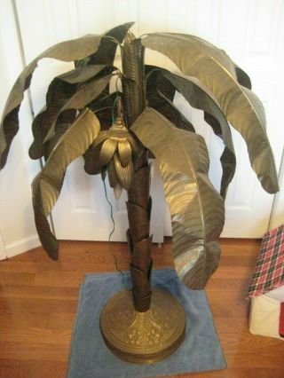 Rare Mid century Hollywood regency LARGE Brass Palm Tree Lamp Sculpture 1970 2