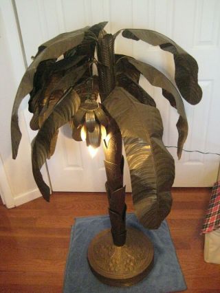 Rare Mid century Hollywood regency LARGE Brass Palm Tree Lamp Sculpture 1970 3