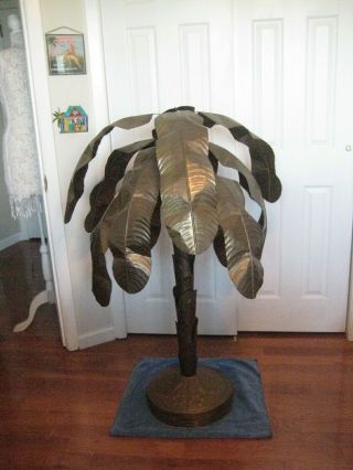Rare Mid century Hollywood regency LARGE Brass Palm Tree Lamp Sculpture 1970 4