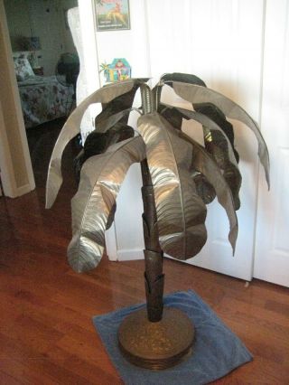 Rare Mid century Hollywood regency LARGE Brass Palm Tree Lamp Sculpture 1970 5