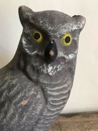 Large Old Paper Mache Folk Art Owl Decoy AAFA Fall Country Halloween 2
