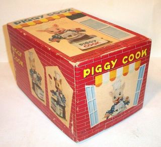 1950 ' s BATTERY OPERATED PIGGY COOK VINTAGE TIN TOY BURGER CHEF ' S BBQ BUDDY 10