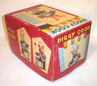1950 ' s BATTERY OPERATED PIGGY COOK VINTAGE TIN TOY BURGER CHEF ' S BBQ BUDDY 11
