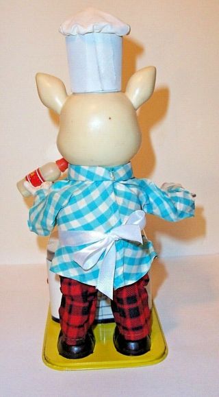 1950 ' s BATTERY OPERATED PIGGY COOK VINTAGE TIN TOY BURGER CHEF ' S BBQ BUDDY 4