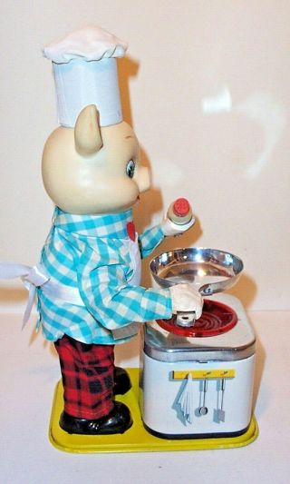 1950 ' s BATTERY OPERATED PIGGY COOK VINTAGE TIN TOY BURGER CHEF ' S BBQ BUDDY 5