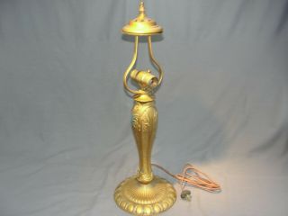 Antique Art Nouveau Deco Era Gilt Cast Iron Lamp Base 2 Socket 3 - Way 1901