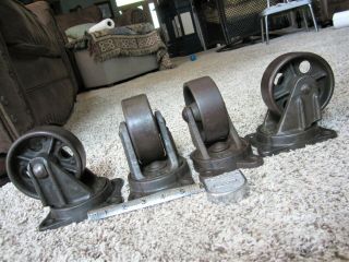 4 Heavy Duty 1934 Cast Iron Swivel Cart Wagon Wheels Industrial Caster Bookends
