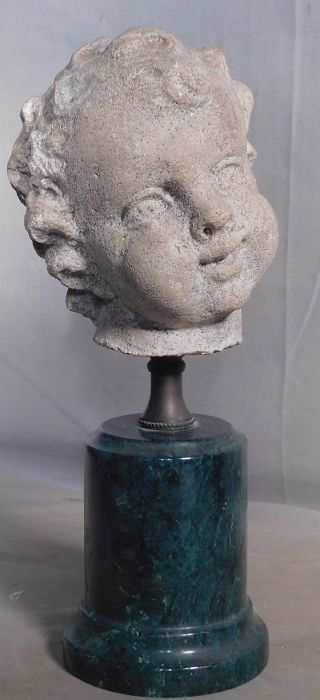Weathered 18th c.  Carved Stone Cherub Angel Head 1790 Classical Putto Sculpture 2