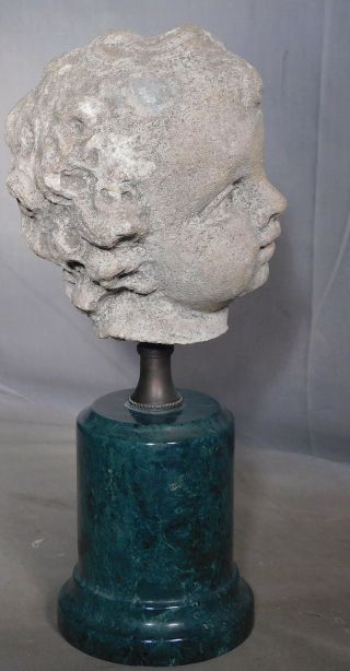 Weathered 18th c.  Carved Stone Cherub Angel Head 1790 Classical Putto Sculpture 4