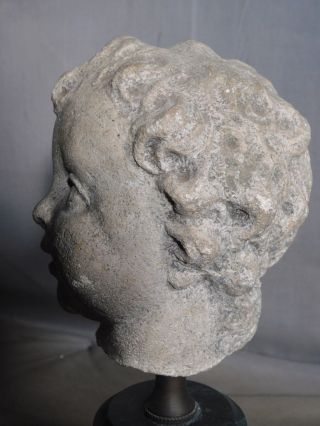 Weathered 18th c.  Carved Stone Cherub Angel Head 1790 Classical Putto Sculpture 6