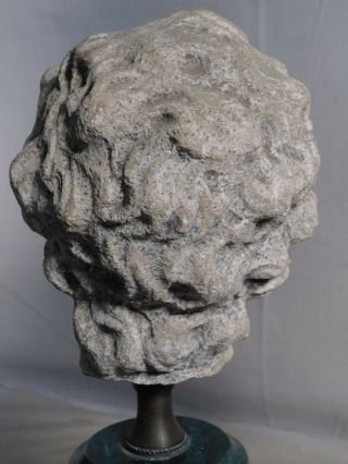 Weathered 18th c.  Carved Stone Cherub Angel Head 1790 Classical Putto Sculpture 9