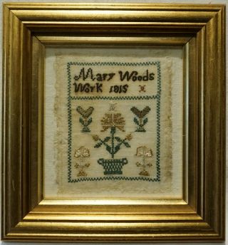 Miniature Early 19th Century Floral Motif Sampler By Mary Woods - 1815