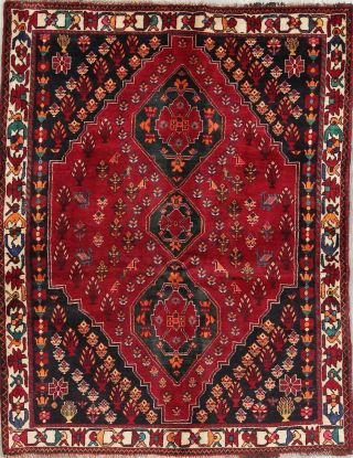 One - Of - A - Kind Vintage Tribal Abadeh Nafar Persian Hand - Knotted 4x6 Red Wool Rug