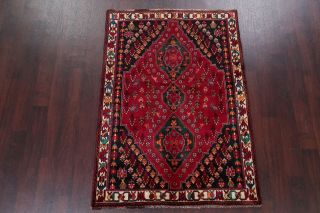 One - of - a - Kind Vintage Tribal Abadeh Nafar Persian Hand - Knotted 4x6 Red Wool Rug 2