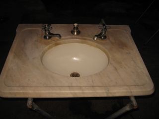 RARE Antique 30x22 1/2 Marble Sink w Nickel Brass Supports Legs Brackets 2