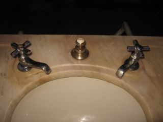 RARE Antique 30x22 1/2 Marble Sink w Nickel Brass Supports Legs Brackets 4