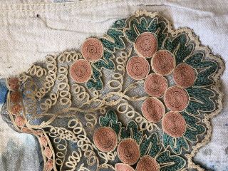 Antique 1910s 1920s Embroidery on Black Net Lace Trim Grapes Florals 74 