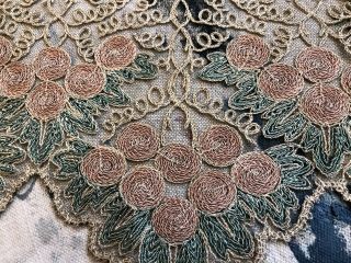 Antique 1910s 1920s Embroidery on Black Net Lace Trim Grapes Florals 74 