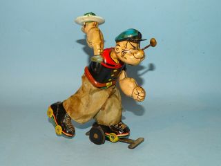 Popeye Roller Skater Tin Windup Toy Linemar Japan