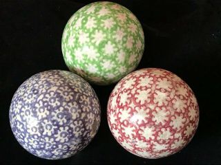 Three Victorian Antique Pottery Carpet Balls