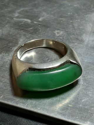 19/20th Century Antique Chinese Green Jade Ring - Signed