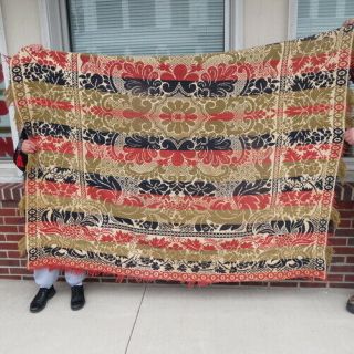 Pre Civil War Era Jacquard Coverlet / Tapestry Ornate No Date Or Maker 4 Colors
