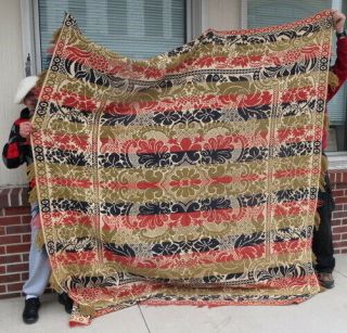 pre Civil War era Jacquard coverlet / tapestry ornate no date or maker 4 colors 2