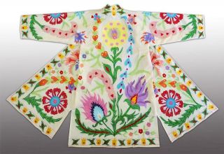 Gorgeous Uzbek Ottoman Silk Embroidered Robe Chapan Coat G075