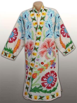 GORGEOUS UZBEK OTTOMAN SILK EMBROIDERED ROBE CHAPAN COAT G075 4